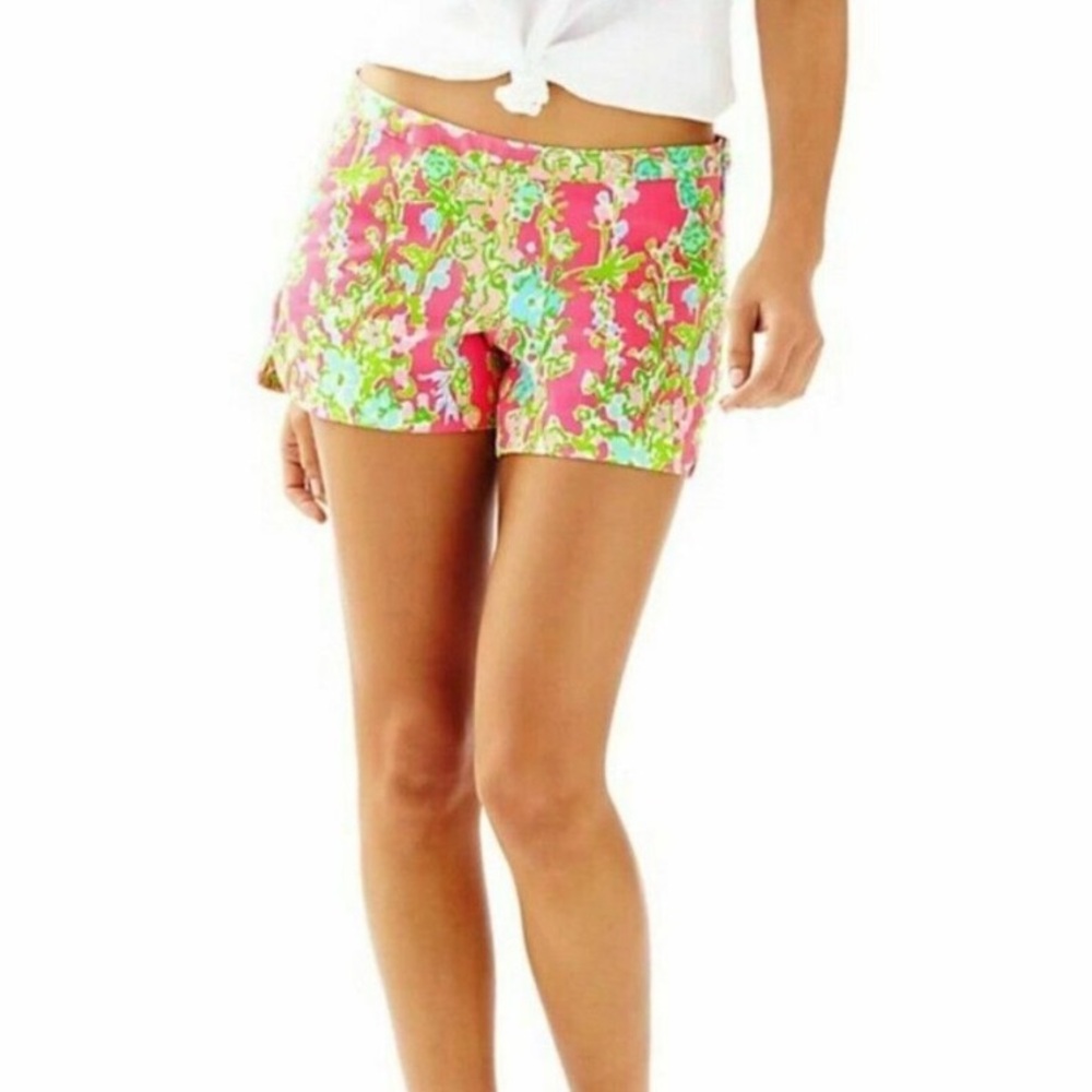 Lilly Pulitzer Adie Shorts Pink Green Flamingo Southern Charm Print Size 2 Women - Picture 6 of 16